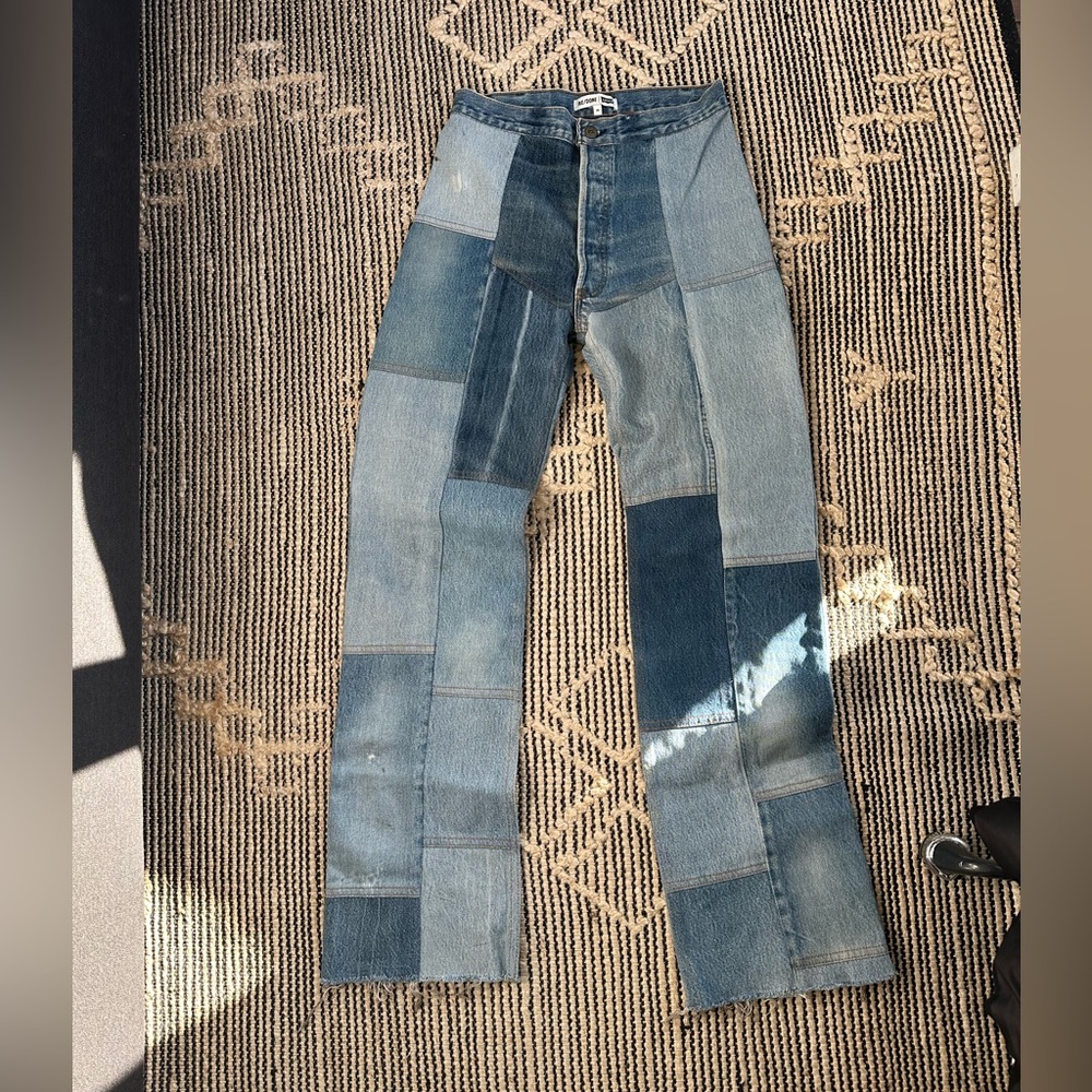 Re/Done High Rise Patchwork Jeans - Blue - Picture 11 of 16